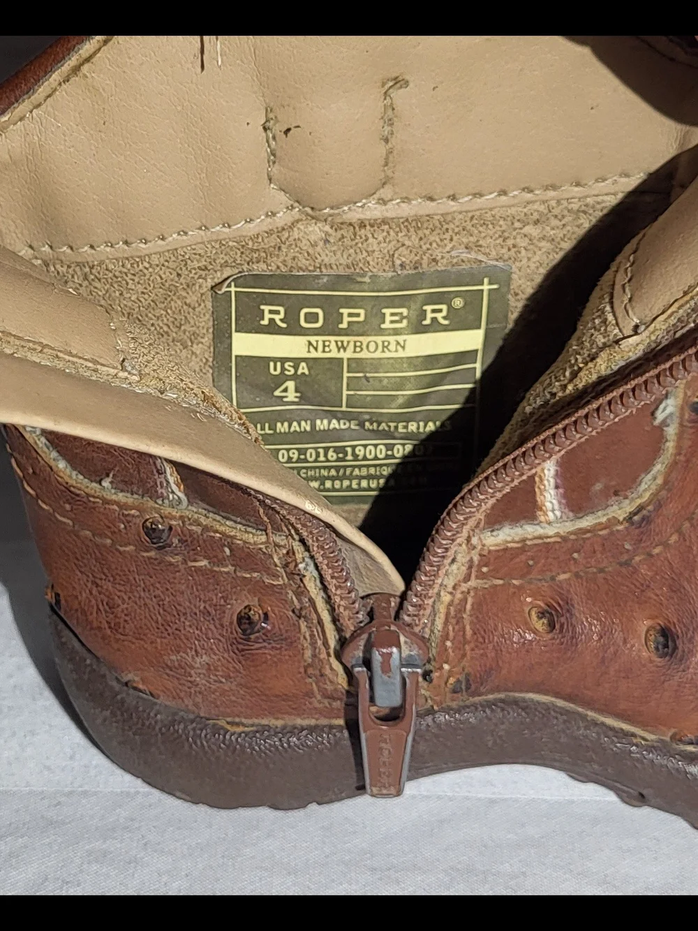 Roper Newborn Brown Kids Western Ostrich-Style Leather Boots